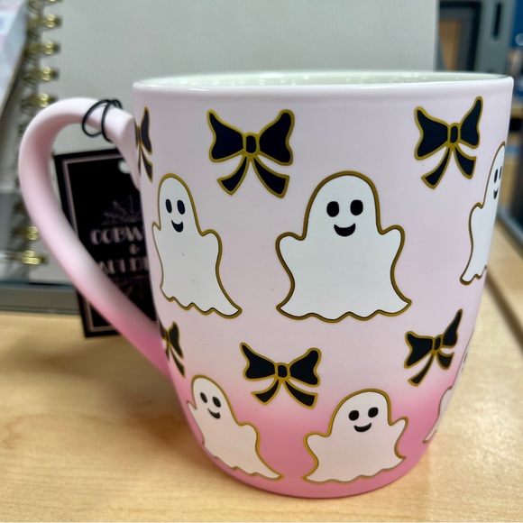 Halloween Pink Ghost w/ Black Bow Ribbon Smooth Matte Soft Touch NWT Coquette - Picture 3 of 3